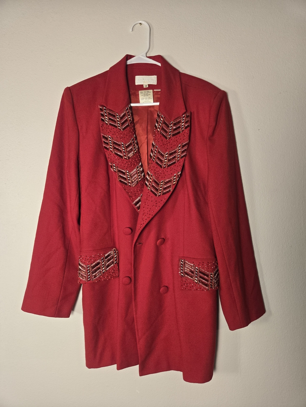 Red Embellished Double-Breasted Blazer Jacket